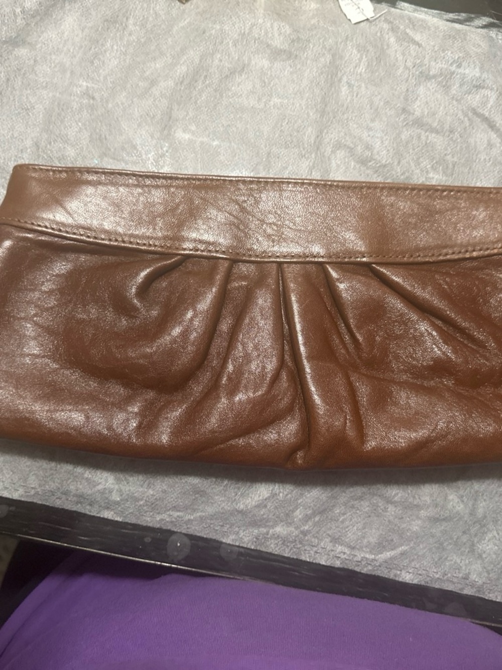 Lauren Merkin Brown Pleated Leather Clutch
